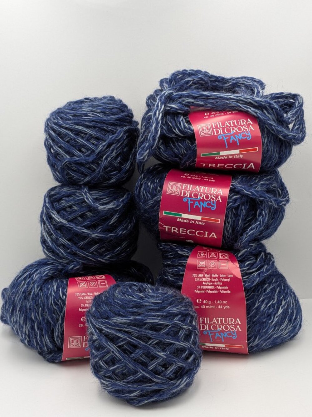 7x Filatura Di Crosa Fancy Treccia COLOR 6 Braided Chainette Yarn BLUE HEATHER